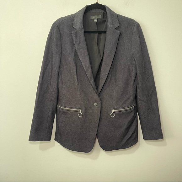 Ann Taylor Women’s Charcoal Blazer Size 12 Zip Pocket Fitted Work office Blazer - Picture 2 of 11